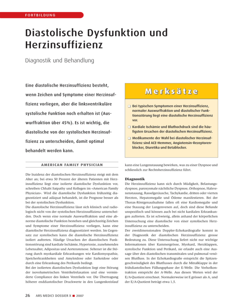 Diastolische Dysfunktion und Herzinsuffizienz