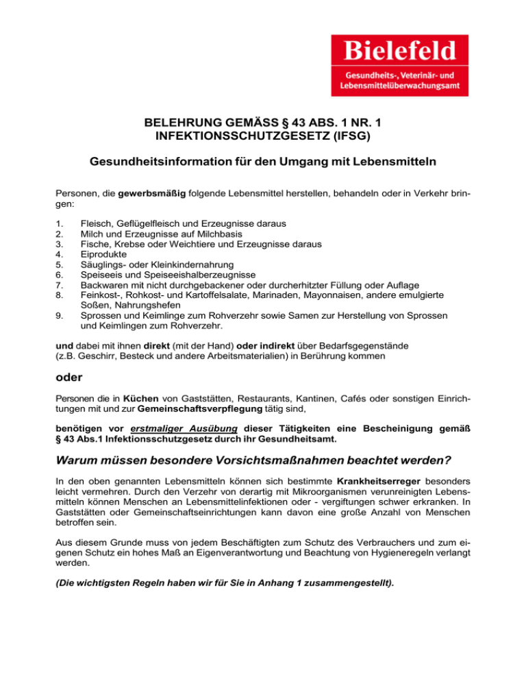 Wie Lange Ist Die Bescheinigung Nach 43 Ifsg Gültig Muster-Belehrungsbogen gemäß § 43 IfSG Abs.1 Nr.1